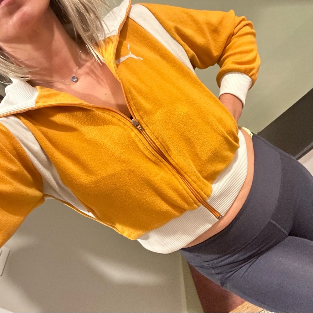 Puma Edition Marigold and White Terry Cropped T7 Track Jacket